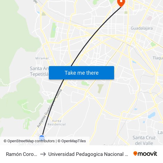 Ramón Corona to Universidad Pedagogica Nacional 141 map