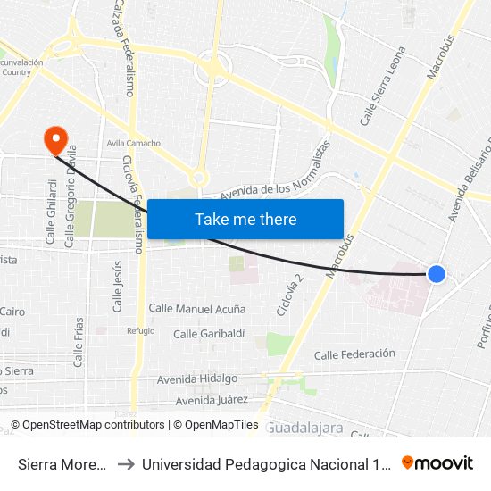 Sierra Morena to Universidad Pedagogica Nacional 141 map