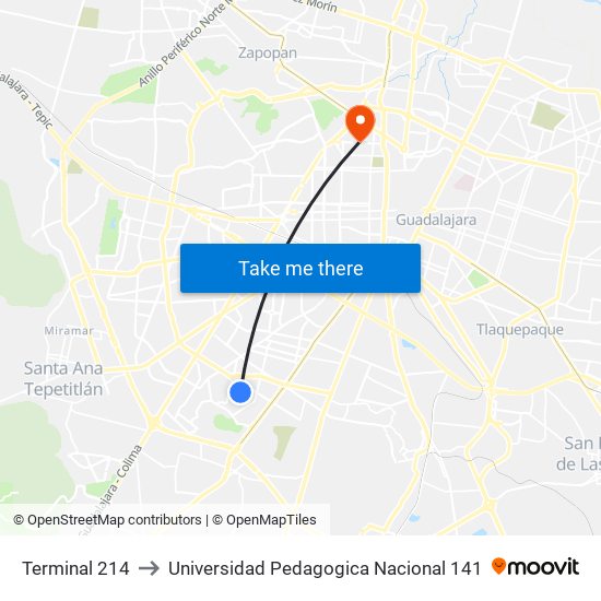 Terminal 214 to Universidad Pedagogica Nacional 141 map