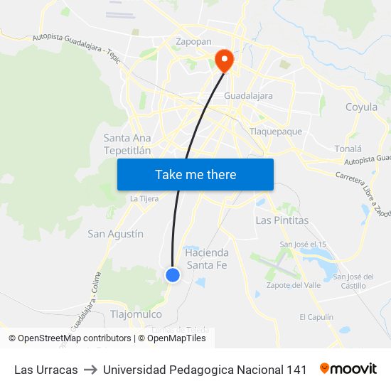 Las Urracas to Universidad Pedagogica Nacional 141 map