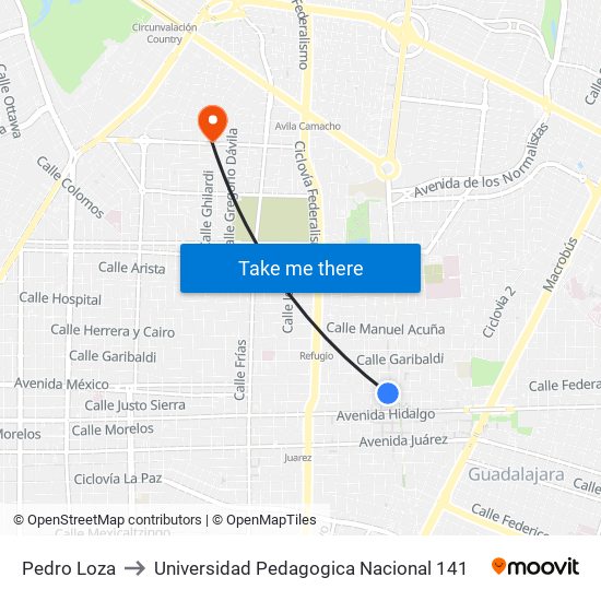 Pedro Loza to Universidad Pedagogica Nacional 141 map