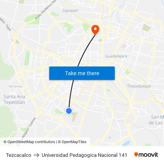 Tezcacalco to Universidad Pedagogica Nacional 141 map