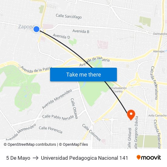 5 de Mayo to Universidad Pedagogica Nacional 141 map