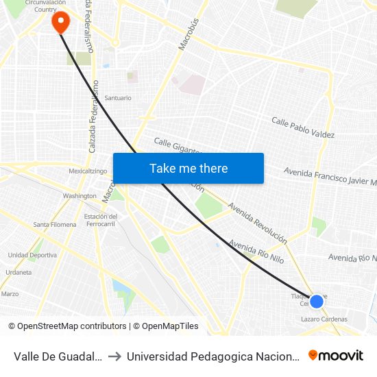 Valle De Guadalupe to Universidad Pedagogica Nacional 141 map