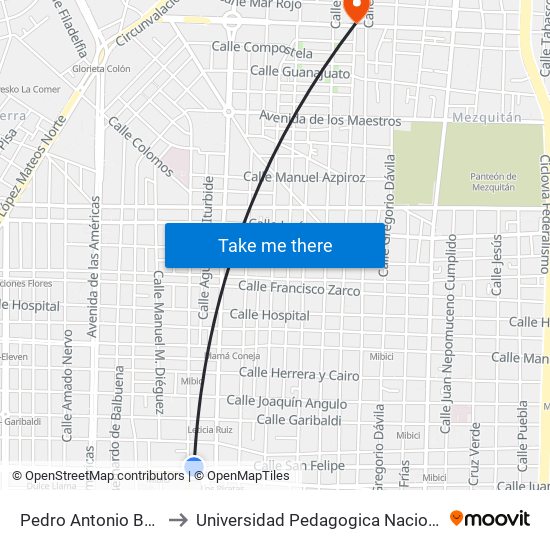 Pedro Antonio Buzeta to Universidad Pedagogica Nacional 141 map