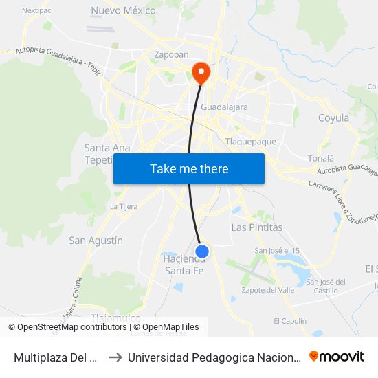 Multiplaza Del Valle to Universidad Pedagogica Nacional 141 map