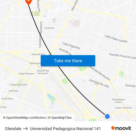 Glendale to Universidad Pedagogica Nacional 141 map