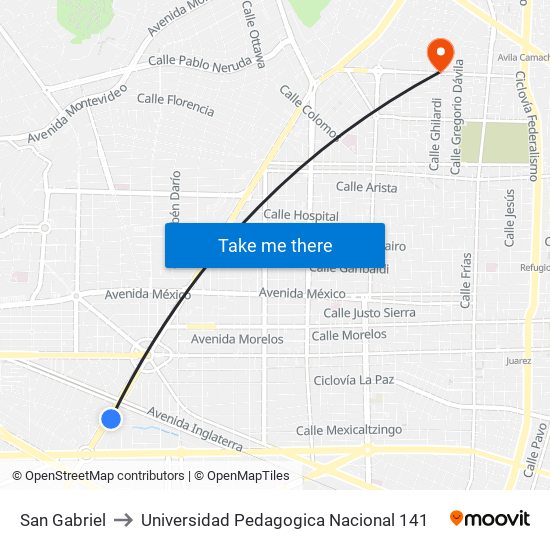 San Gabriel to Universidad Pedagogica Nacional 141 map