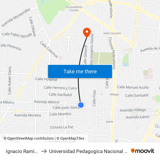 Ignacio Ramírez to Universidad Pedagogica Nacional 141 map