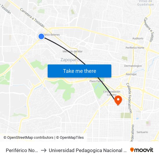 Periférico Norte to Universidad Pedagogica Nacional 141 map