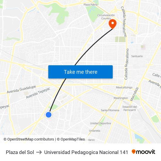 Plaza del Sol to Universidad Pedagogica Nacional 141 map