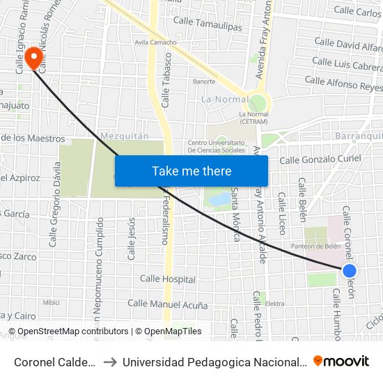 Coronel Calderón to Universidad Pedagogica Nacional 141 map