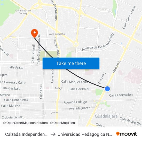 Calzada Independencia Norte to Universidad Pedagogica Nacional 141 map