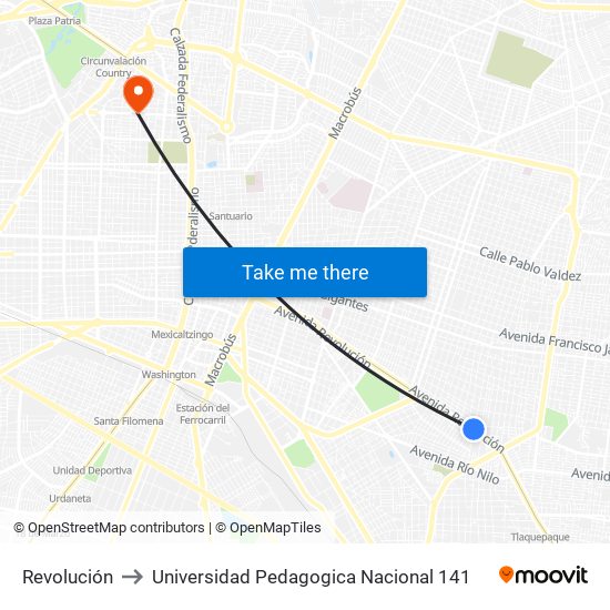 Revolución to Universidad Pedagogica Nacional 141 map