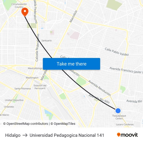 Hidalgo to Universidad Pedagogica Nacional 141 map