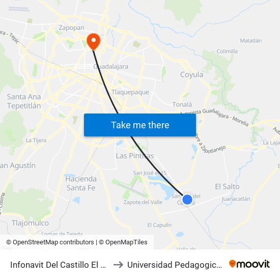 Infonavit Del Castillo El Salto - El Verde to Universidad Pedagogica Nacional 141 map