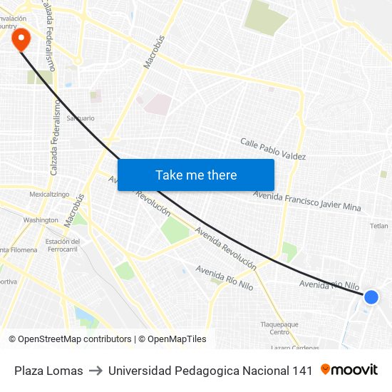 Plaza Lomas to Universidad Pedagogica Nacional 141 map