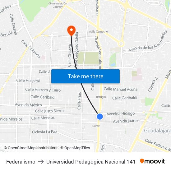 Federalismo to Universidad Pedagogica Nacional 141 map