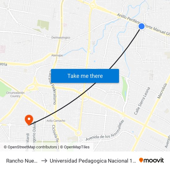 Rancho Nuevo to Universidad Pedagogica Nacional 141 map
