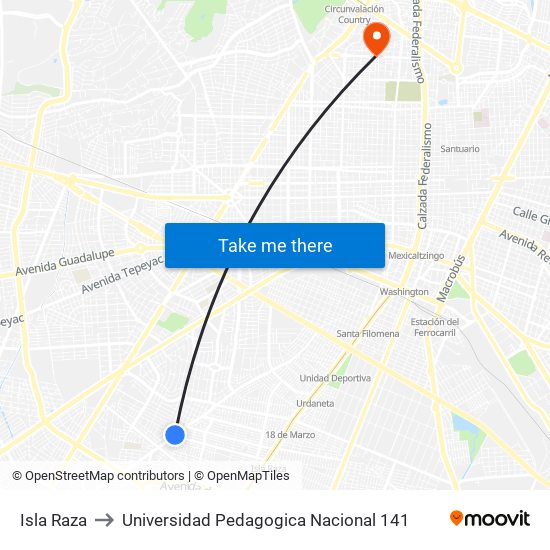 Isla Raza to Universidad Pedagogica Nacional 141 map
