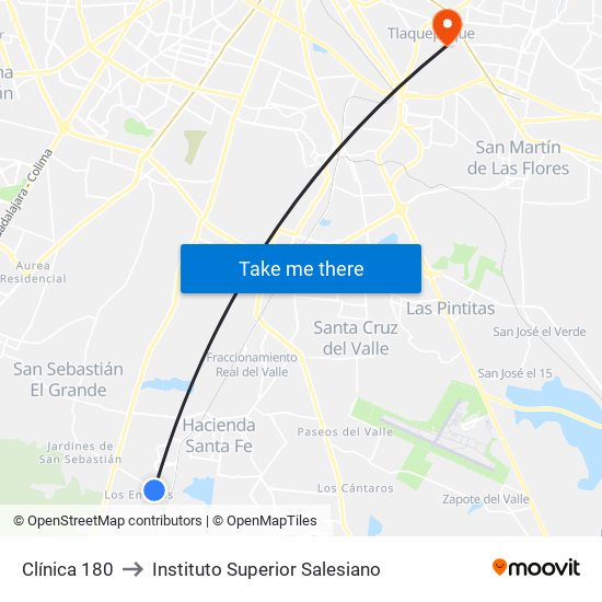 Clínica 180 to Instituto Superior Salesiano map