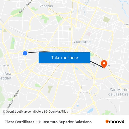 Plaza Cordilleras to Instituto Superior Salesiano map