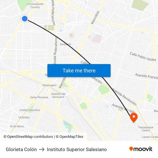 Glorieta Colón to Instituto Superior Salesiano map