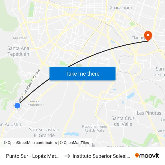 Punto Sur - López Mateos to Instituto Superior Salesiano map