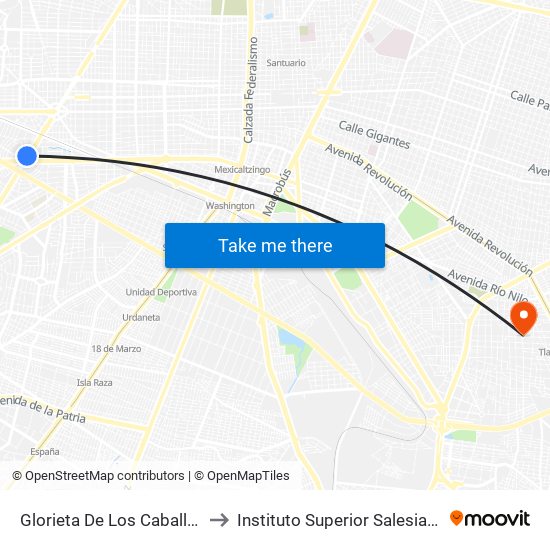 Glorieta de la Estampida to Instituto Superior Salesiano map
