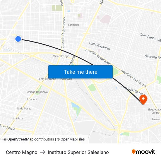 Centro Magno to Instituto Superior Salesiano map