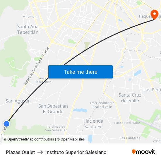 Plazas Outlet to Instituto Superior Salesiano map