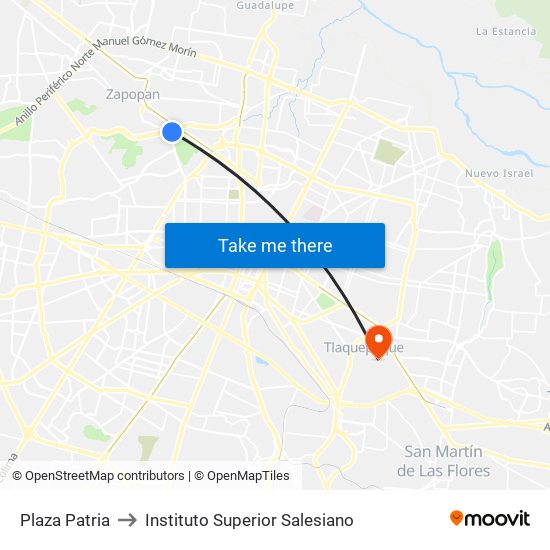 Plaza Patria to Instituto Superior Salesiano map