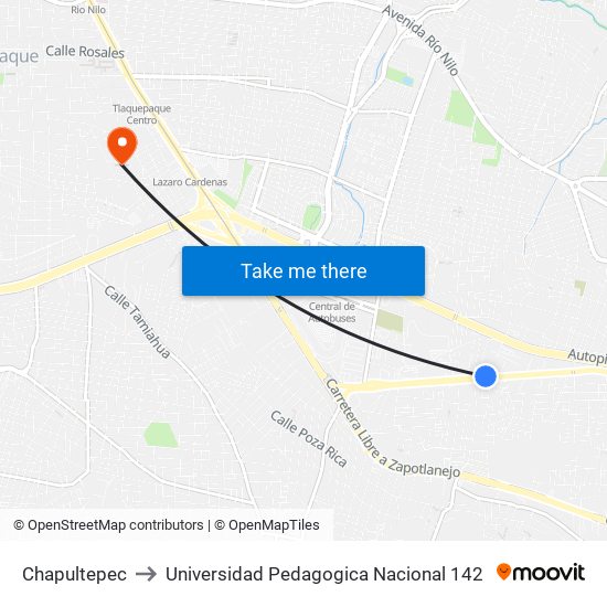 Chapultepec to Universidad Pedagogica Nacional 142 map