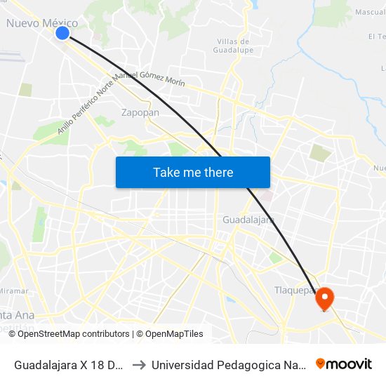 Guadalajara X 18 De Marzo to Universidad Pedagogica Nacional 142 map