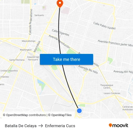 Batalla De Celaya to Enfermeria Cucs map