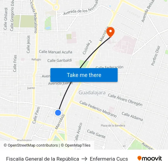 Fiscalía General de la República to Enfermeria Cucs map