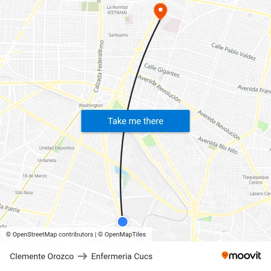 Clemente Orozco to Enfermeria Cucs map