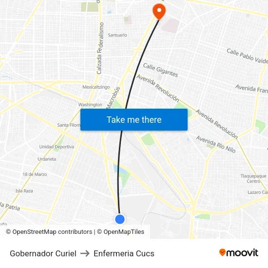 Gobernador Curiel to Enfermeria Cucs map