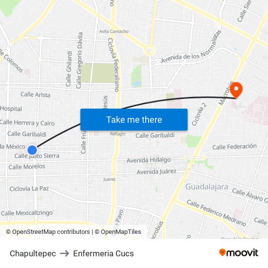 Chapultepec to Enfermeria Cucs map