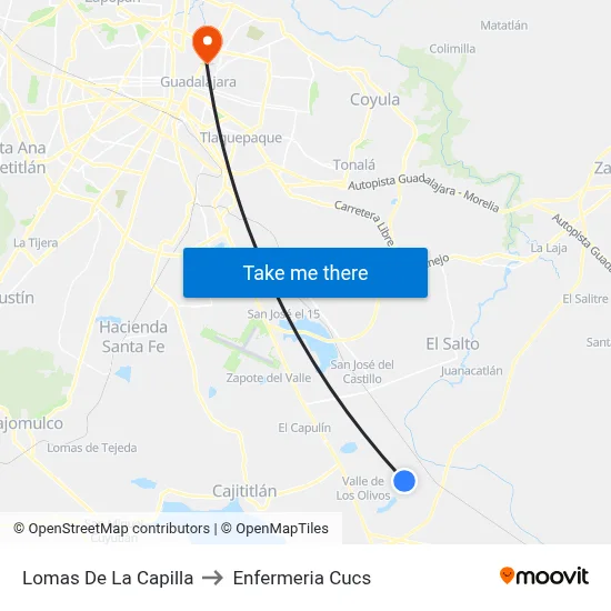Lomas De La Capilla to Enfermeria Cucs map