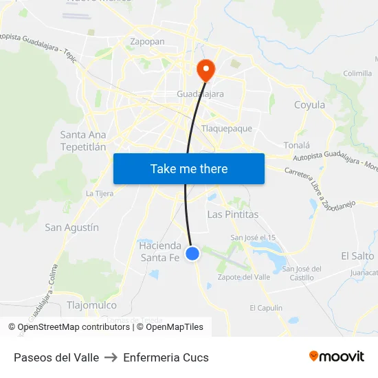 Paseos del Valle to Enfermeria Cucs map