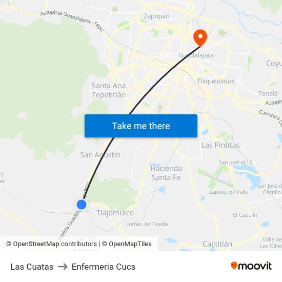 Las Cuatas to Enfermeria Cucs map