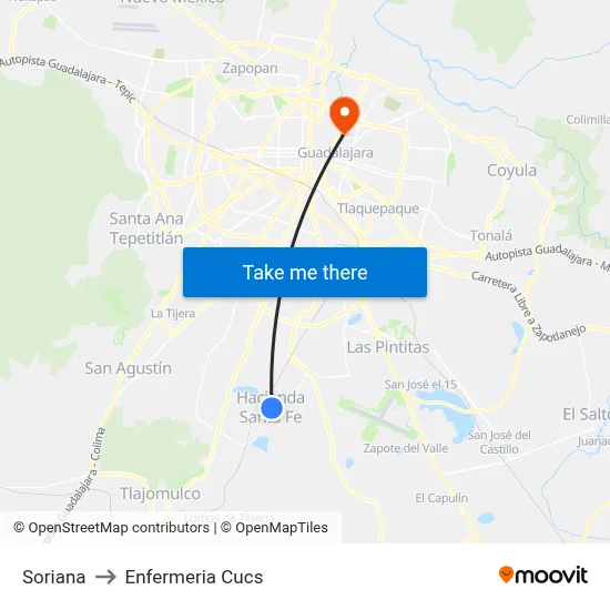 Soriana to Enfermeria Cucs map