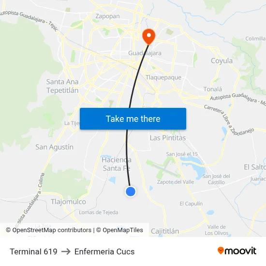 Terminal 619 to Enfermeria Cucs map