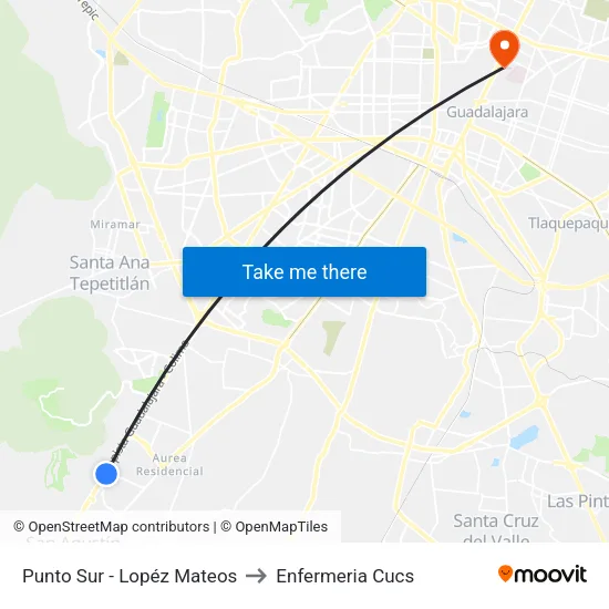 Punto Sur - López Mateos to Enfermeria Cucs map