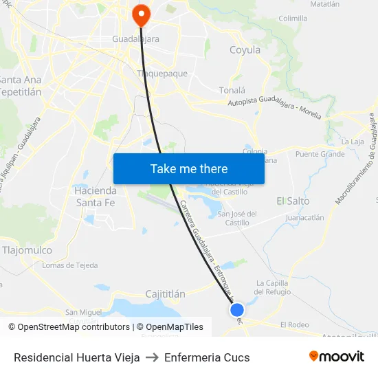 Residencial Huerta Vieja to Enfermeria Cucs map