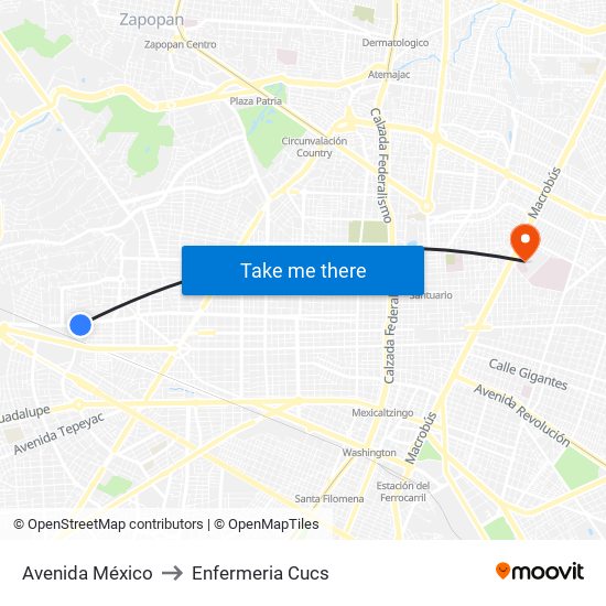 Avenida México to Enfermeria Cucs map