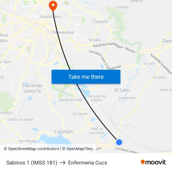 Sabinos 1 (IMSS 181) to Enfermeria Cucs map