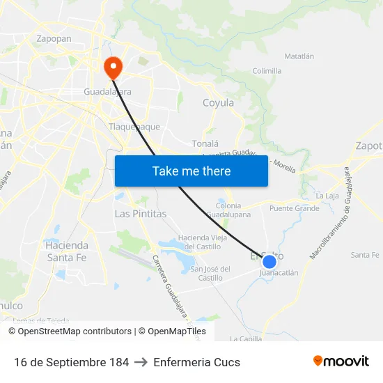 16 de Septiembre 184 to Enfermeria Cucs map