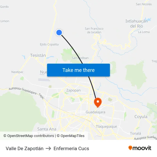 Valle De Zapotlán to Enfermeria Cucs map